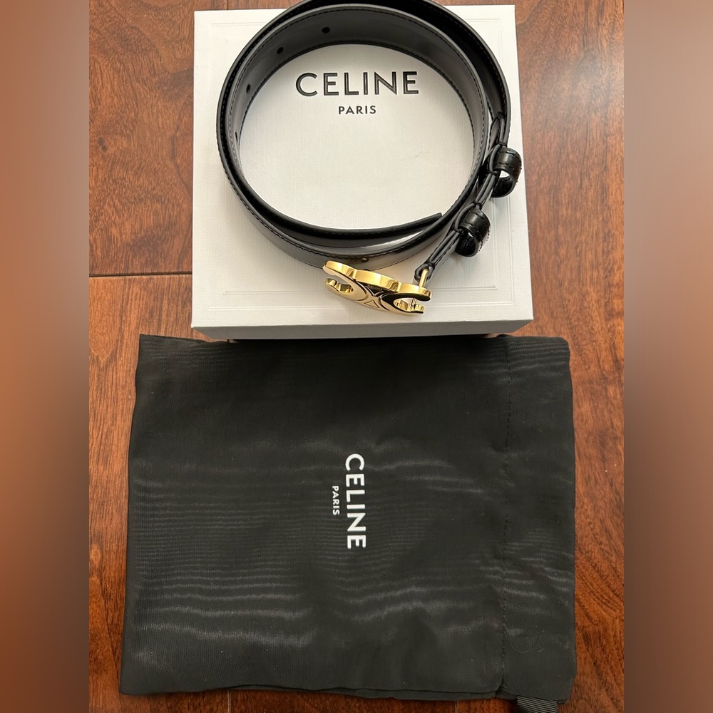 CELINE Triomphe Belt - Black Calfskin - Size 65 - FULL SET